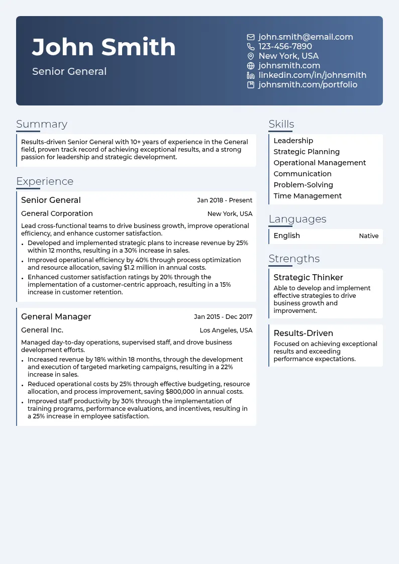 Senior General resume example
