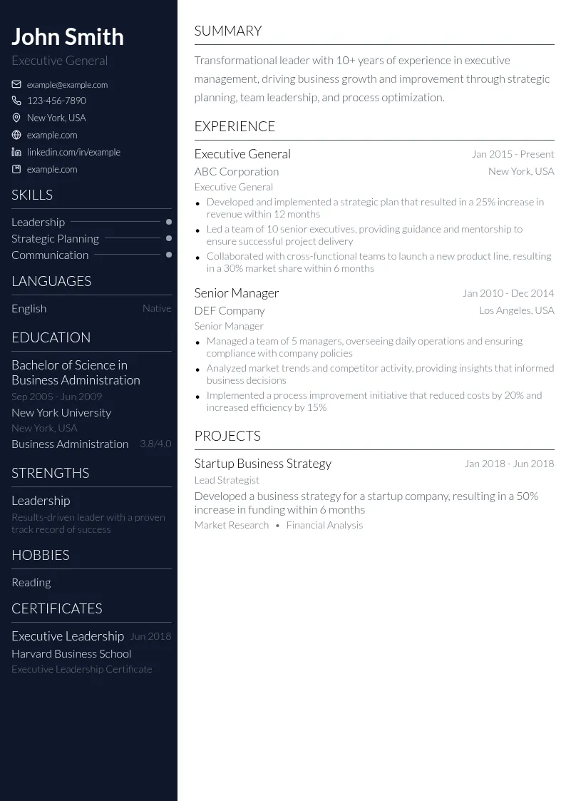 Executive General resume example