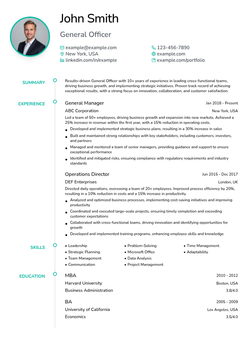 General Officer resume example