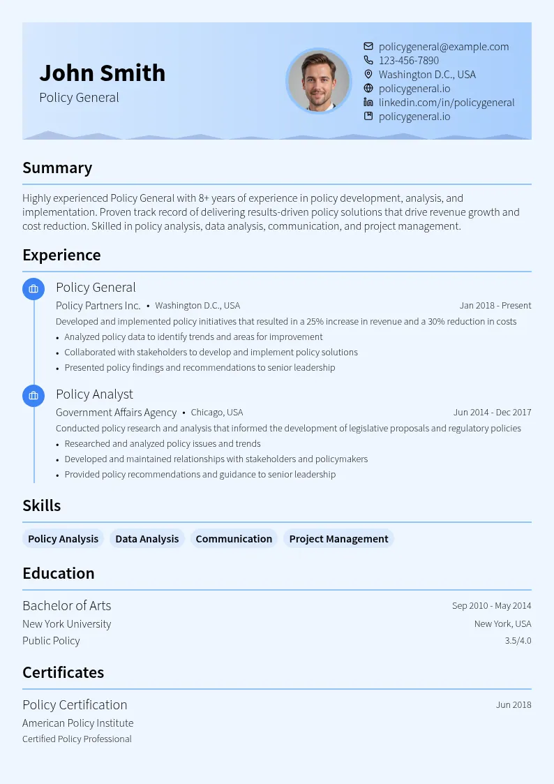 Policy General resume example