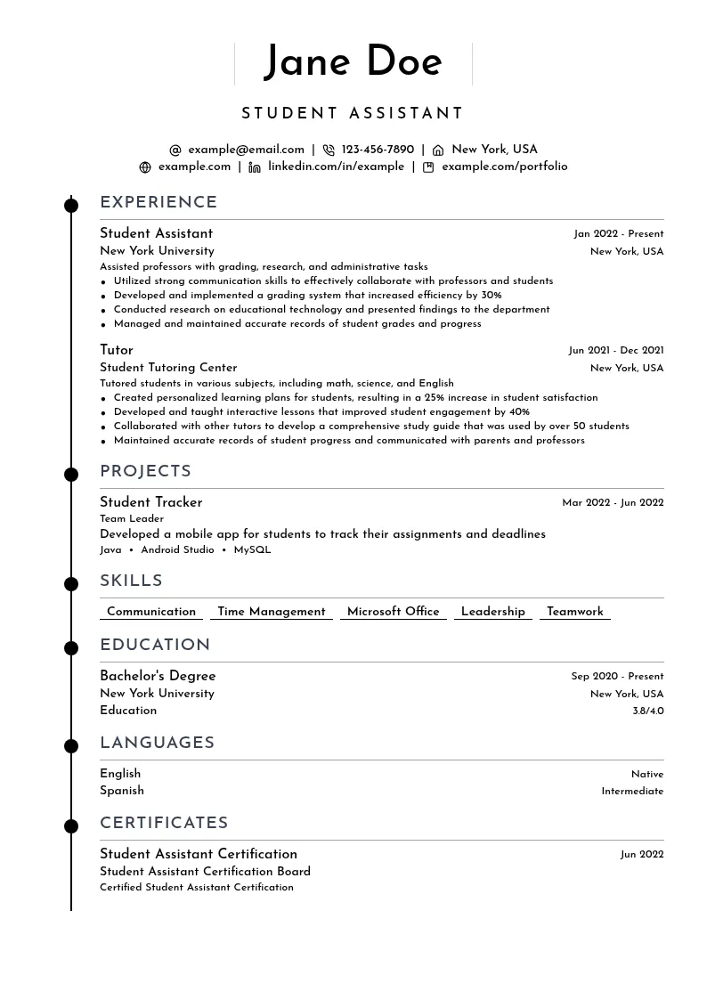 Student Assistant resume example