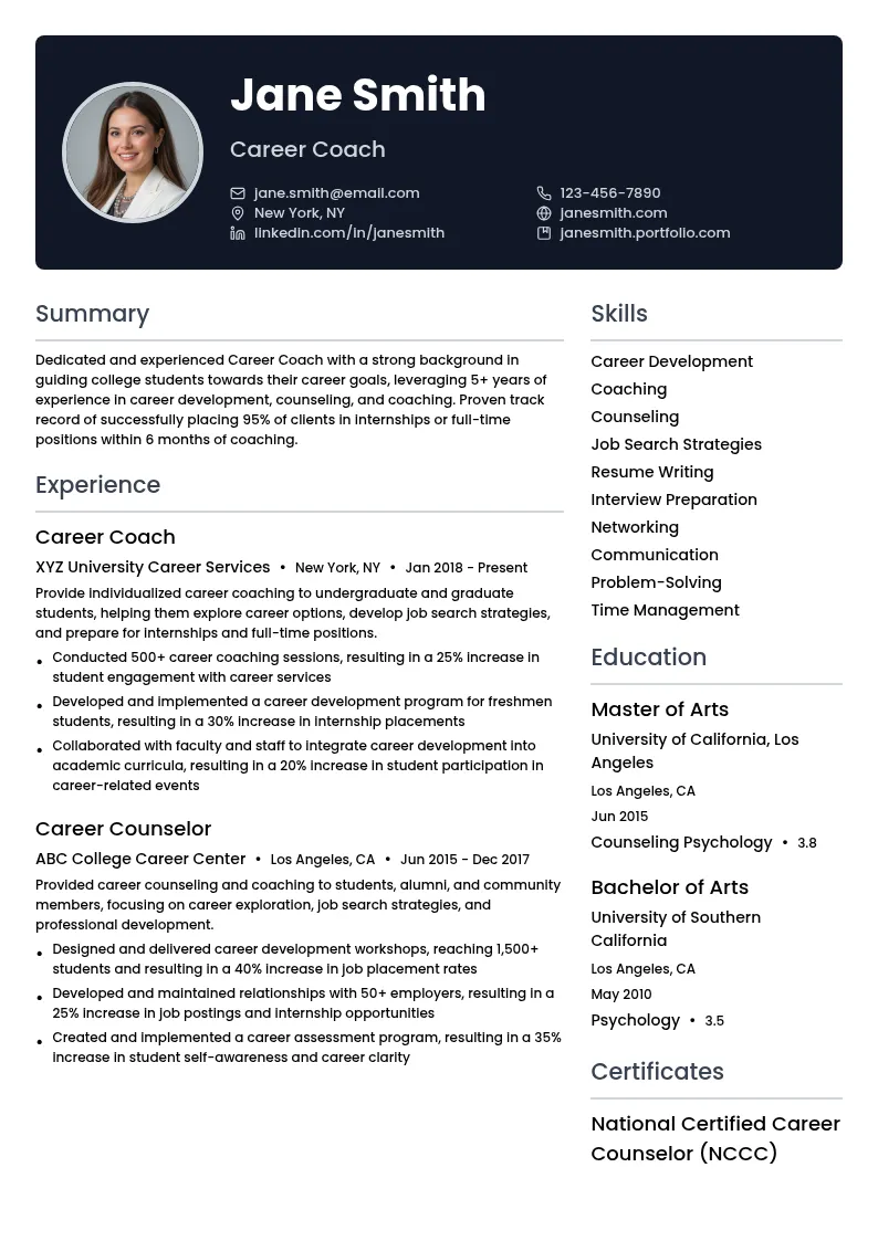 Career Coach resume example