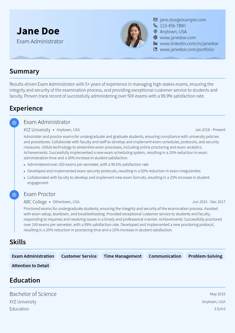 Exam Administrator resume example