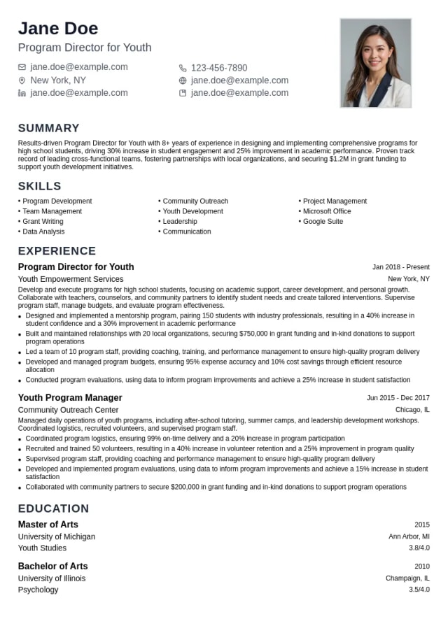 Program Director for Youth resume example