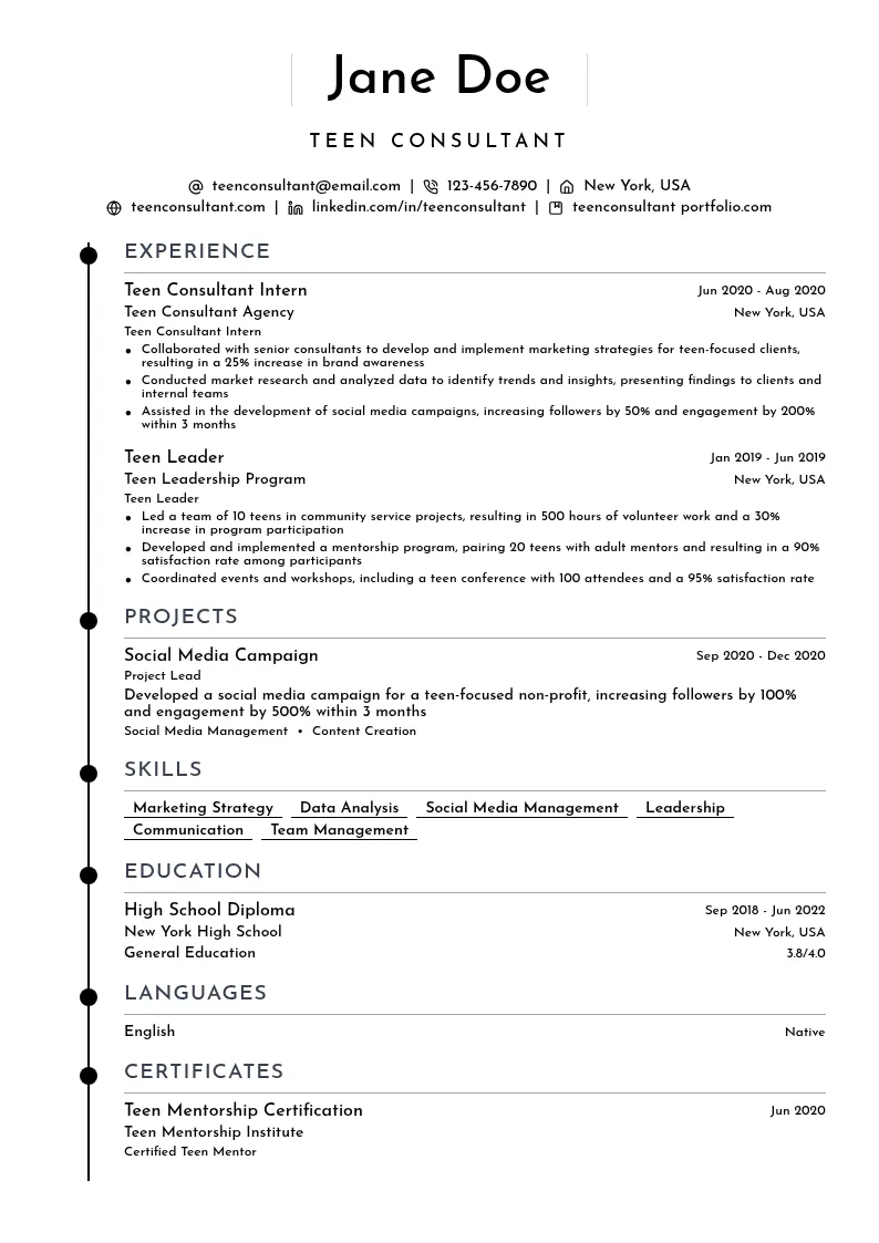 Teen Consultant resume example