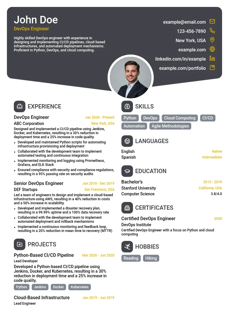 DevOps Engineer Python resume example