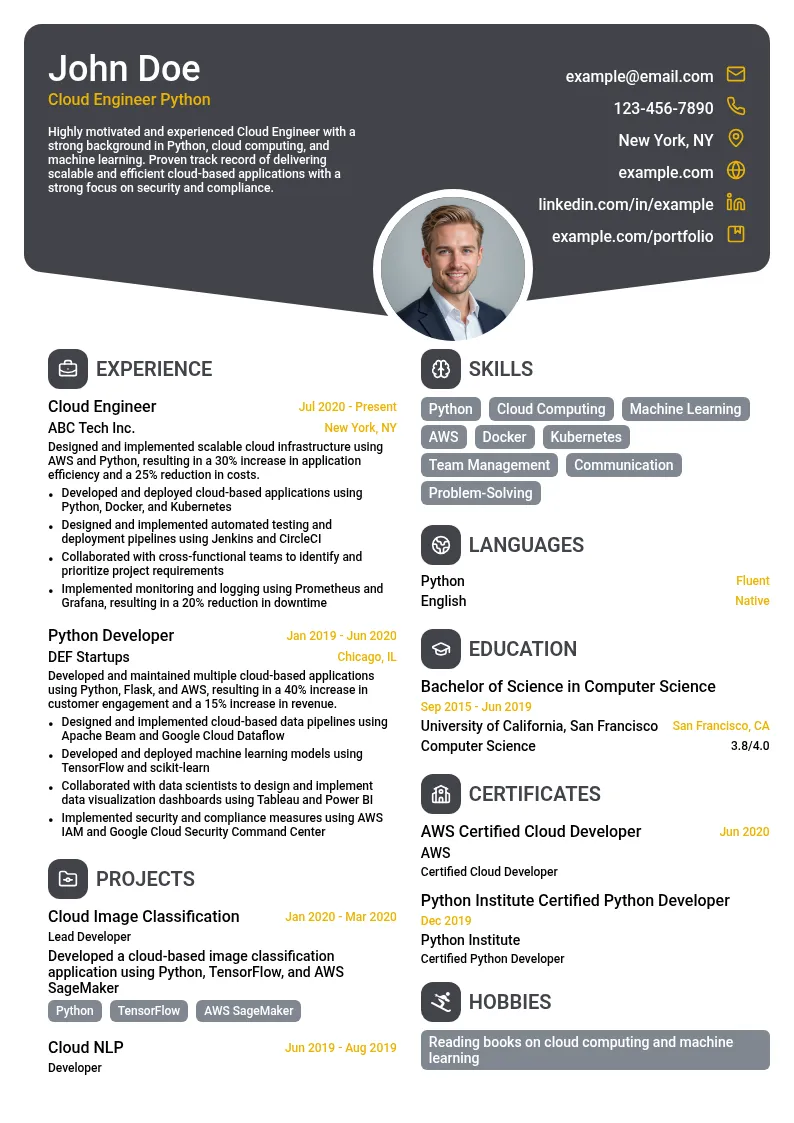 Cloud Engineer Python resume example