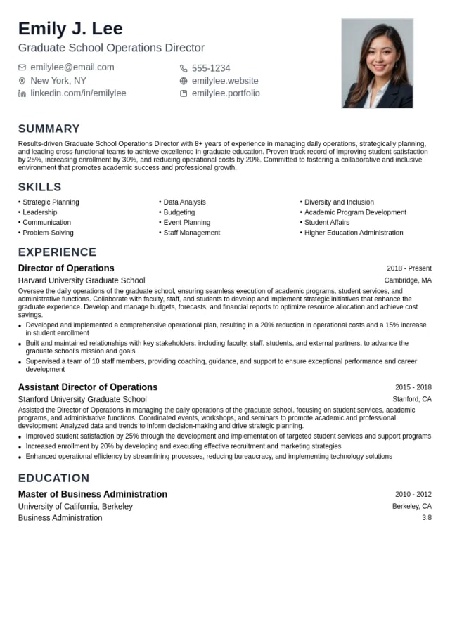 Graduate School Operations Director resume example