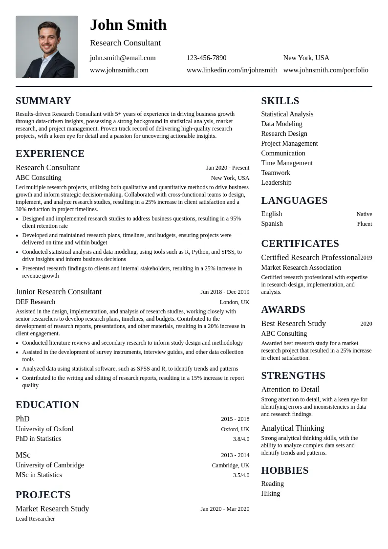 Research Consultant resume example