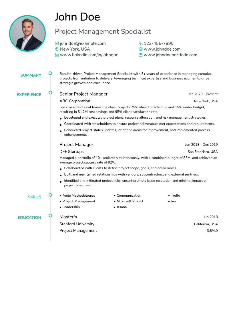 Project Management Specialist resume example