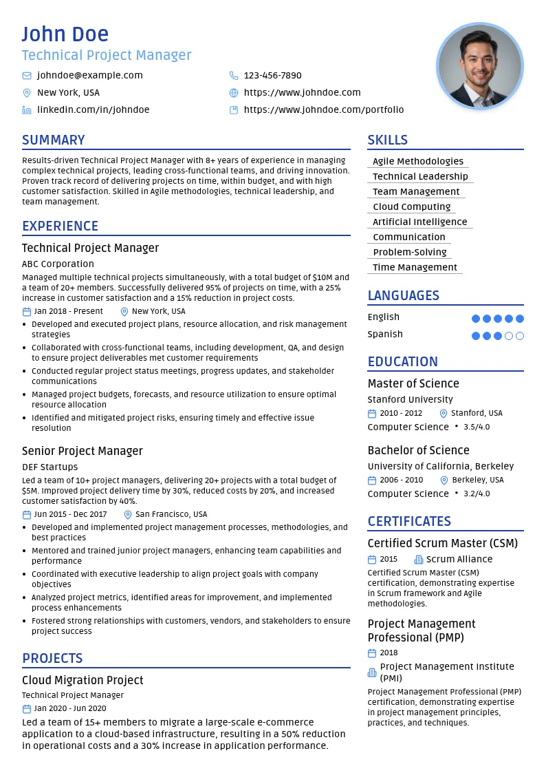 Technical Project Manager resume example