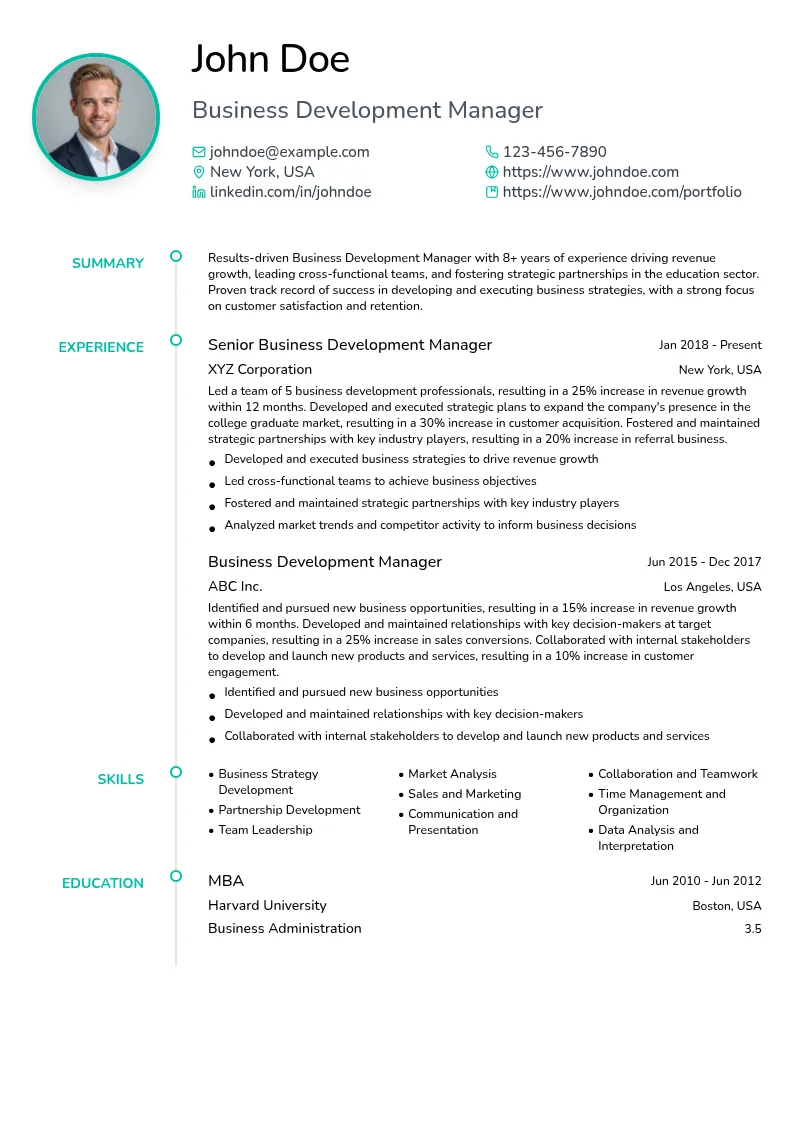 Business Development Manager - Senior resume example