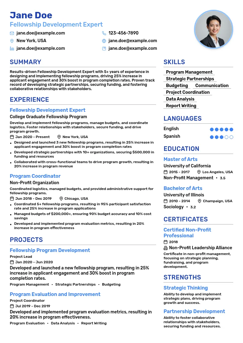 Fellowship Development Expert resume example