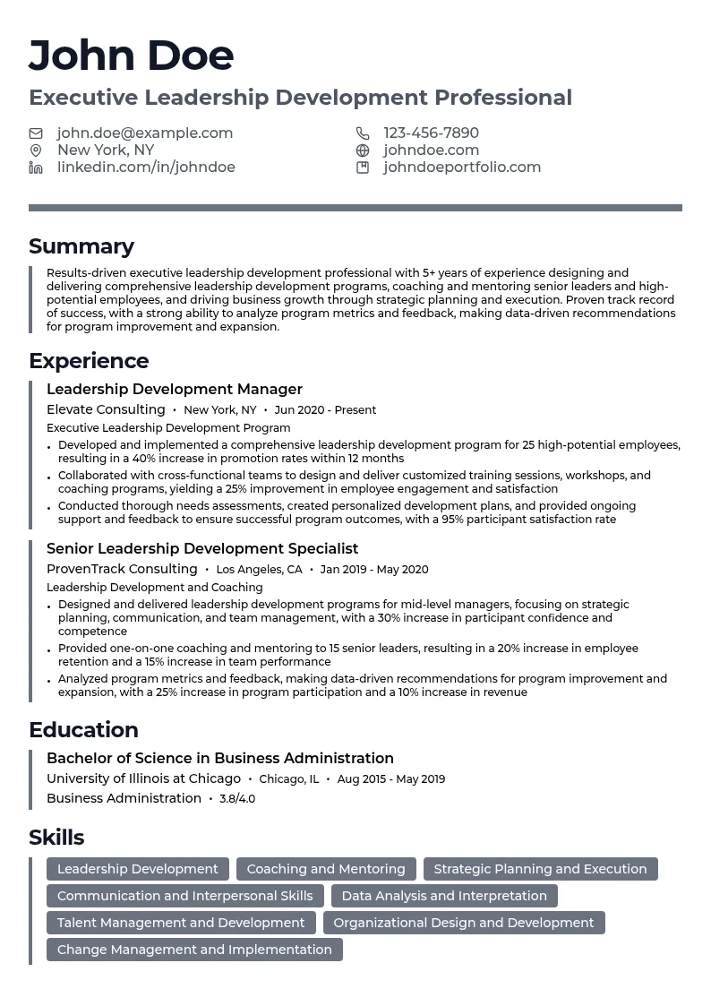 Executive Leadership Development resume example