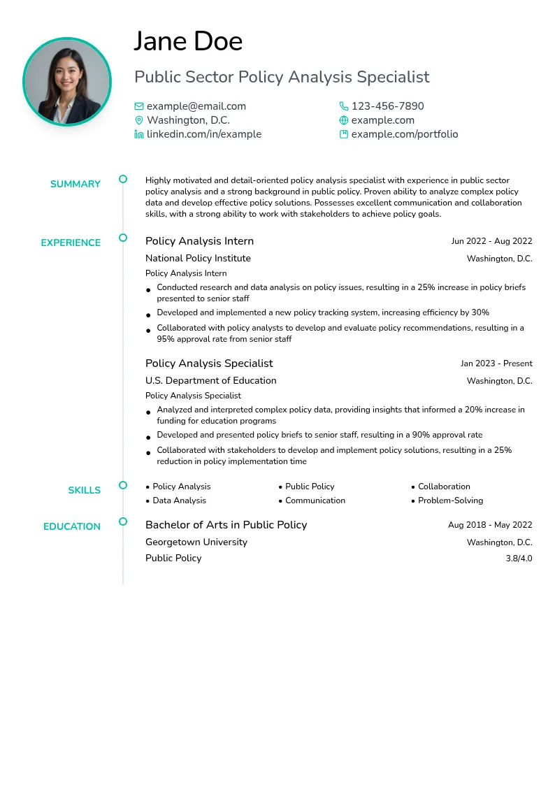 Public Sector Policy Analysis Specialist resume example