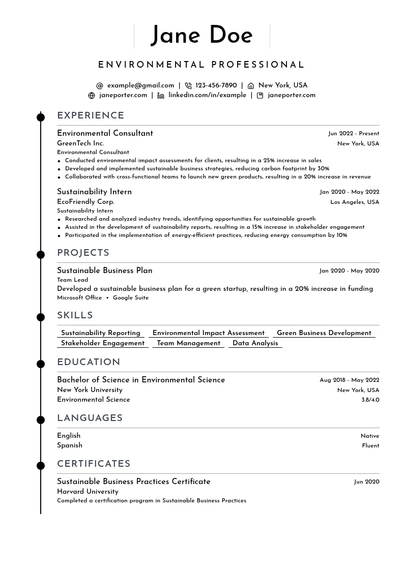 Environmental/Green Business Development resume example