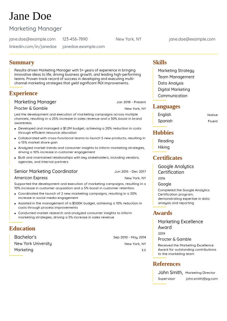 Marketing/Bringing Ideas to Life - Manager resume example