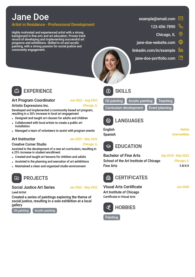 Artist in Residence - Professional Development resume example