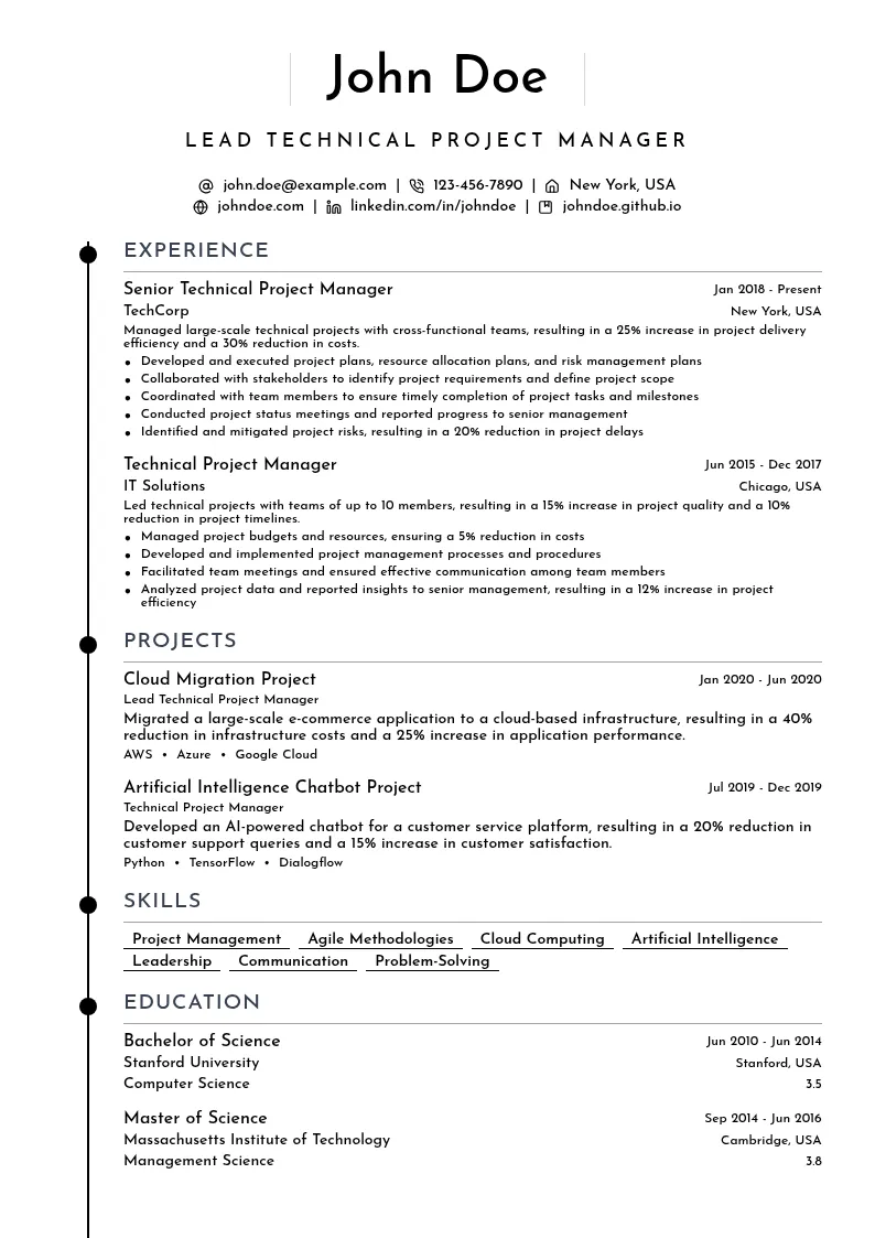 Lead Technical Project Manager resume example