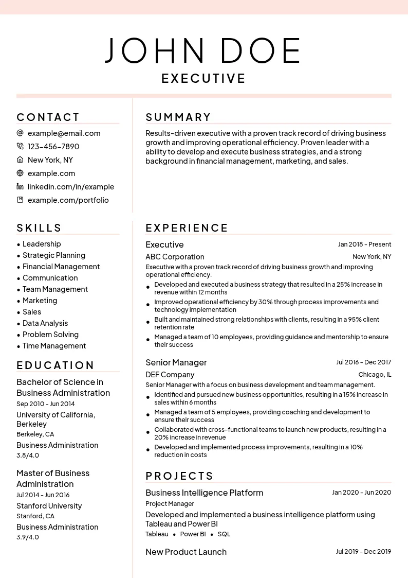 Executive resume example