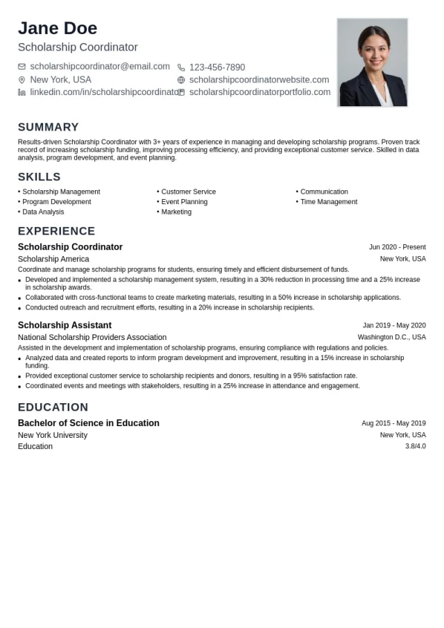 Scholarship Coordinator resume example