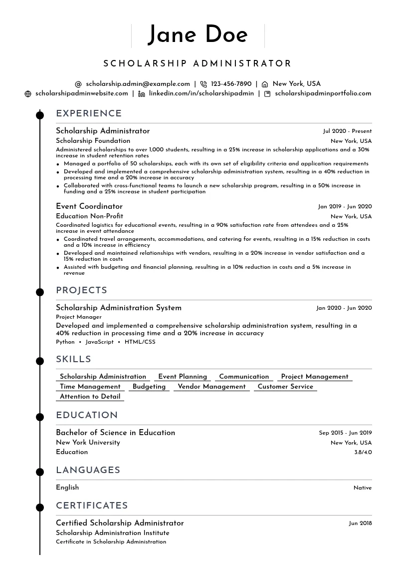 Scholarship Administrator resume example