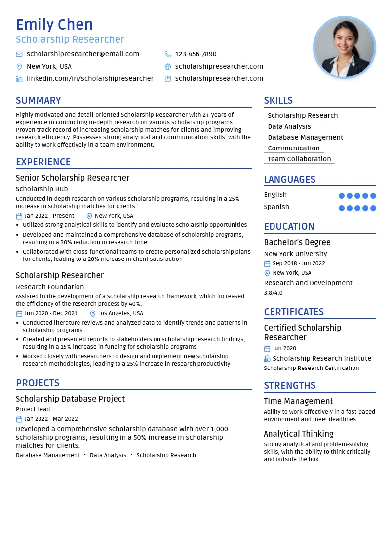 Scholarship Researcher resume example