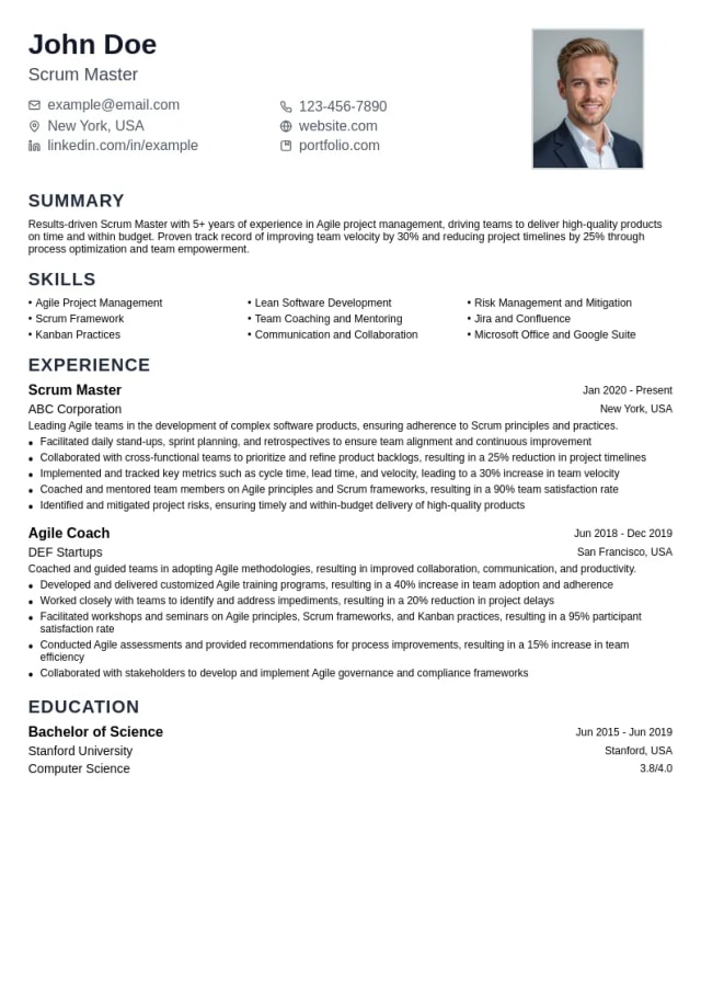 Scrum Master resume example