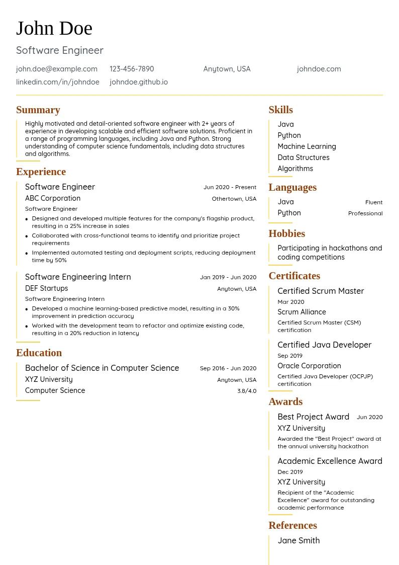 Software Engineering resume example