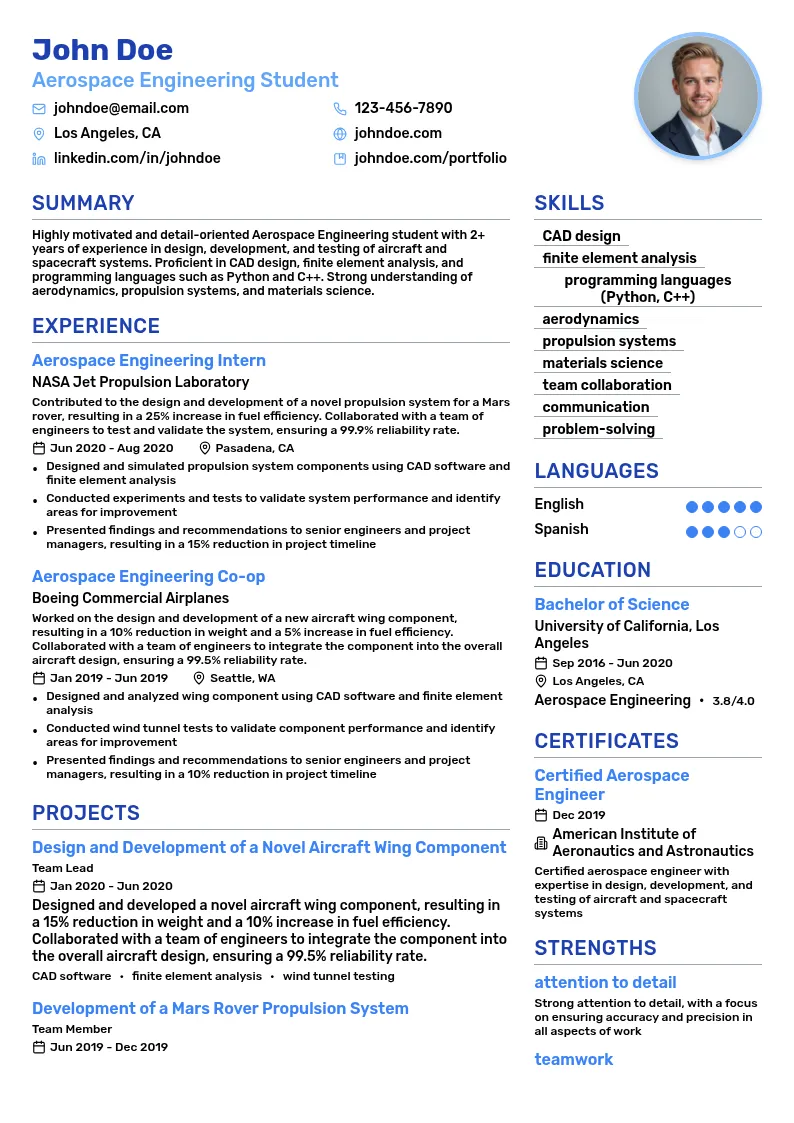 Aerospace Engineering resume example