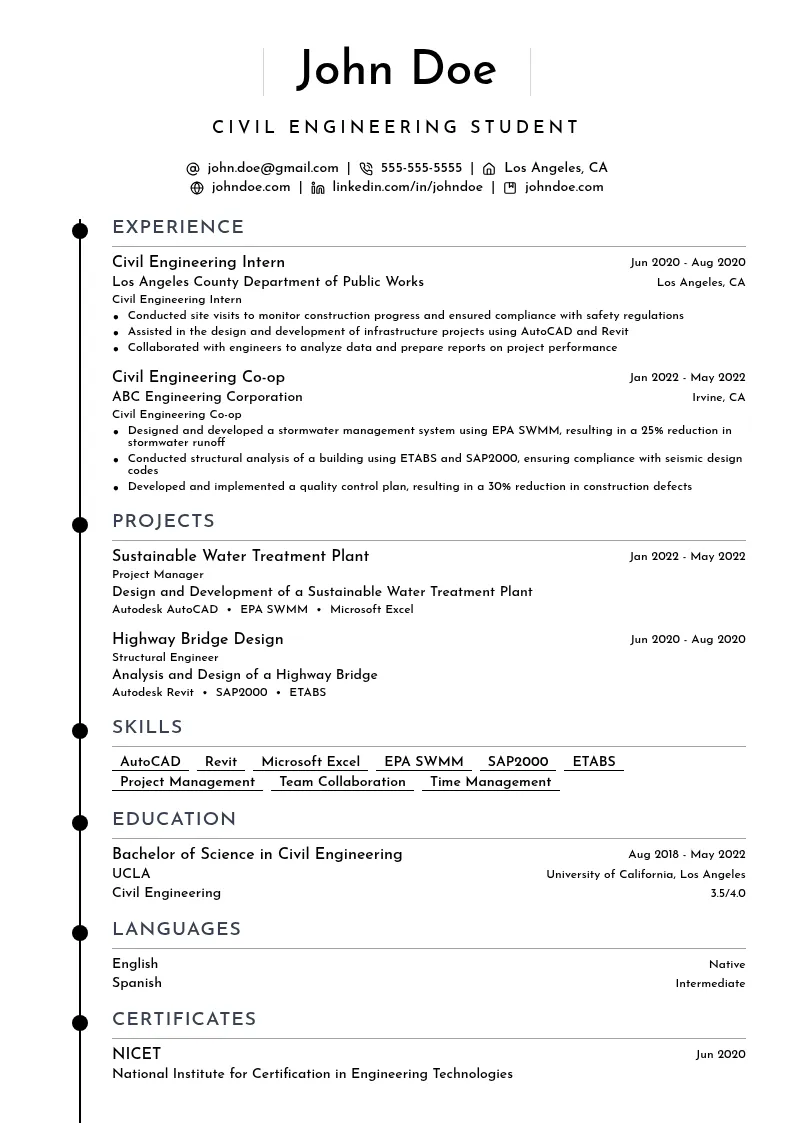 Civil Engineering resume example