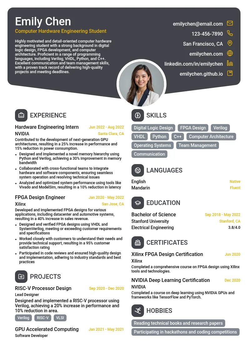 Computer Hardware Engineering resume example