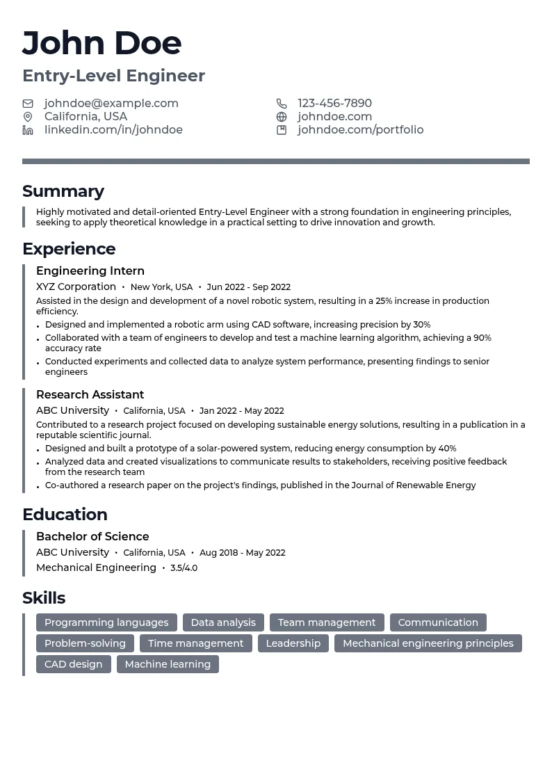 Entry-Level Engineer resume example