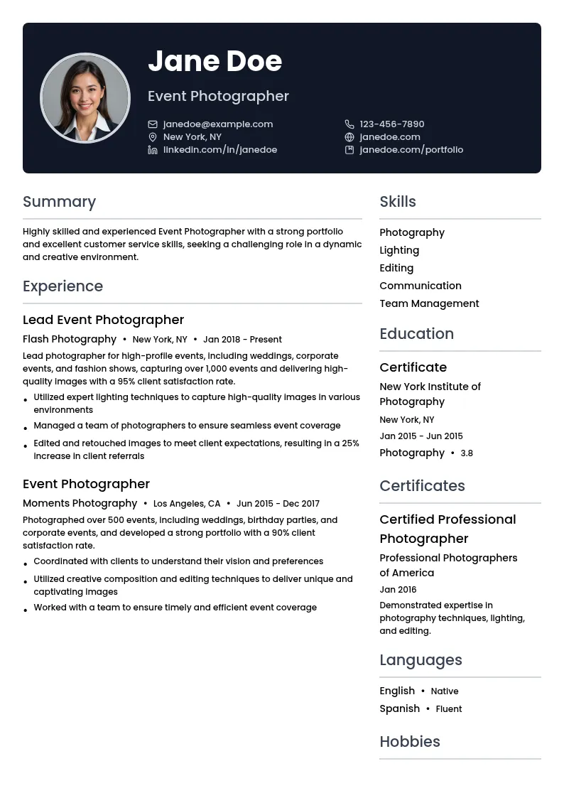 Event Photographer resume example