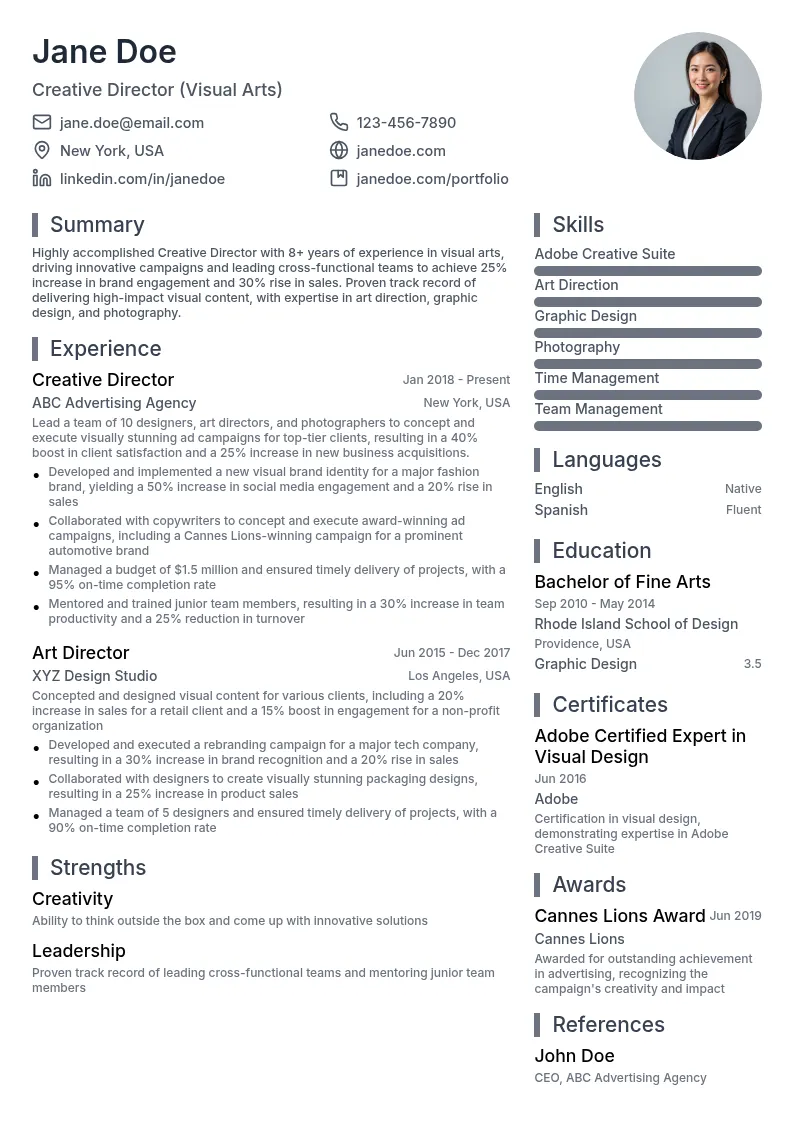 Creative Director (Visual Arts) resume example
