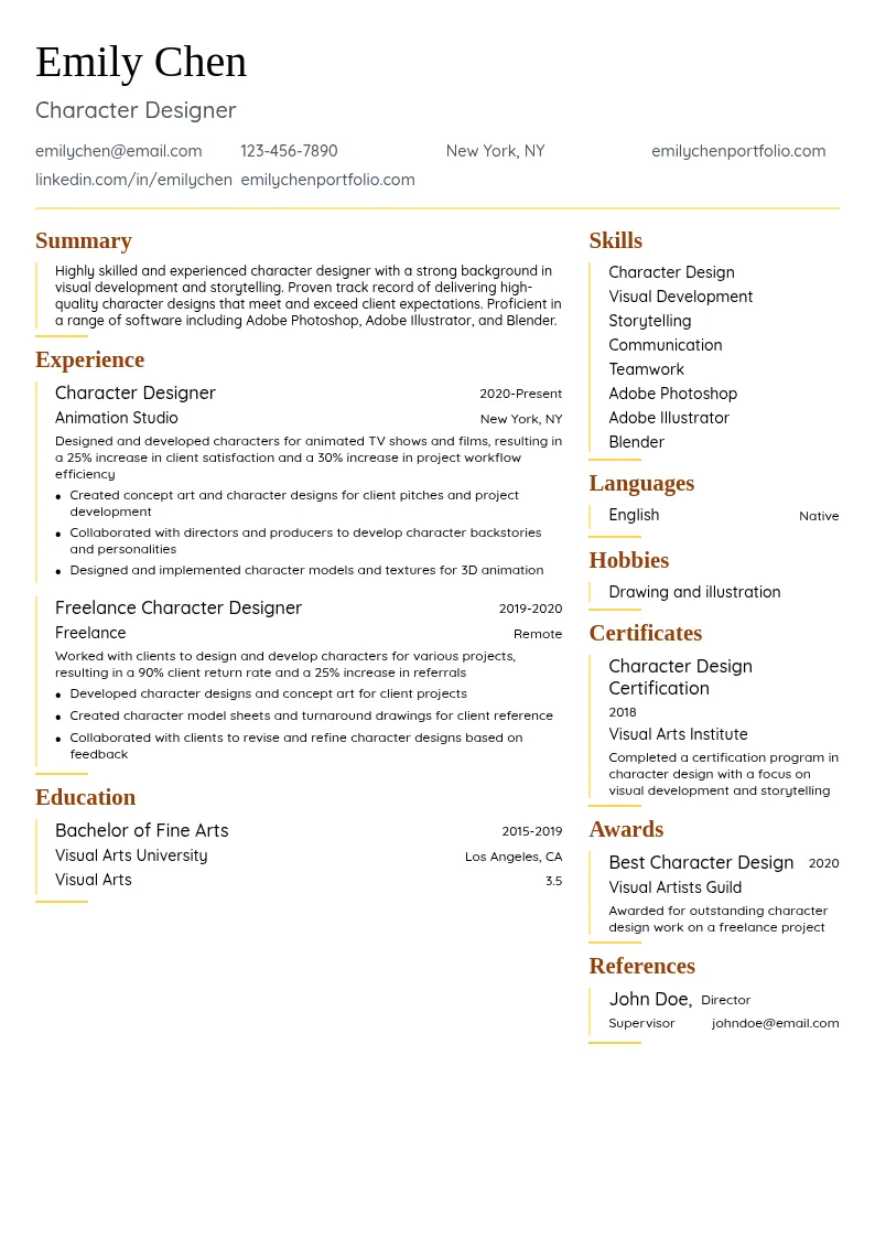 Character Designer resume example