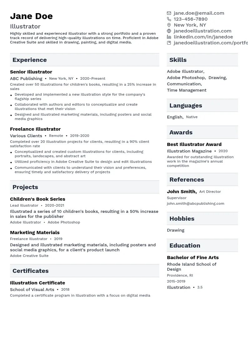 Illustrator resume example