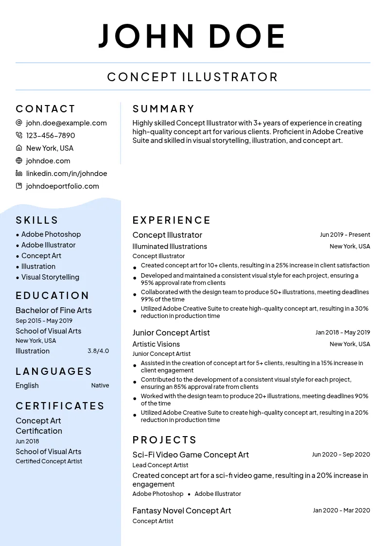 Concept Illustrator resume example