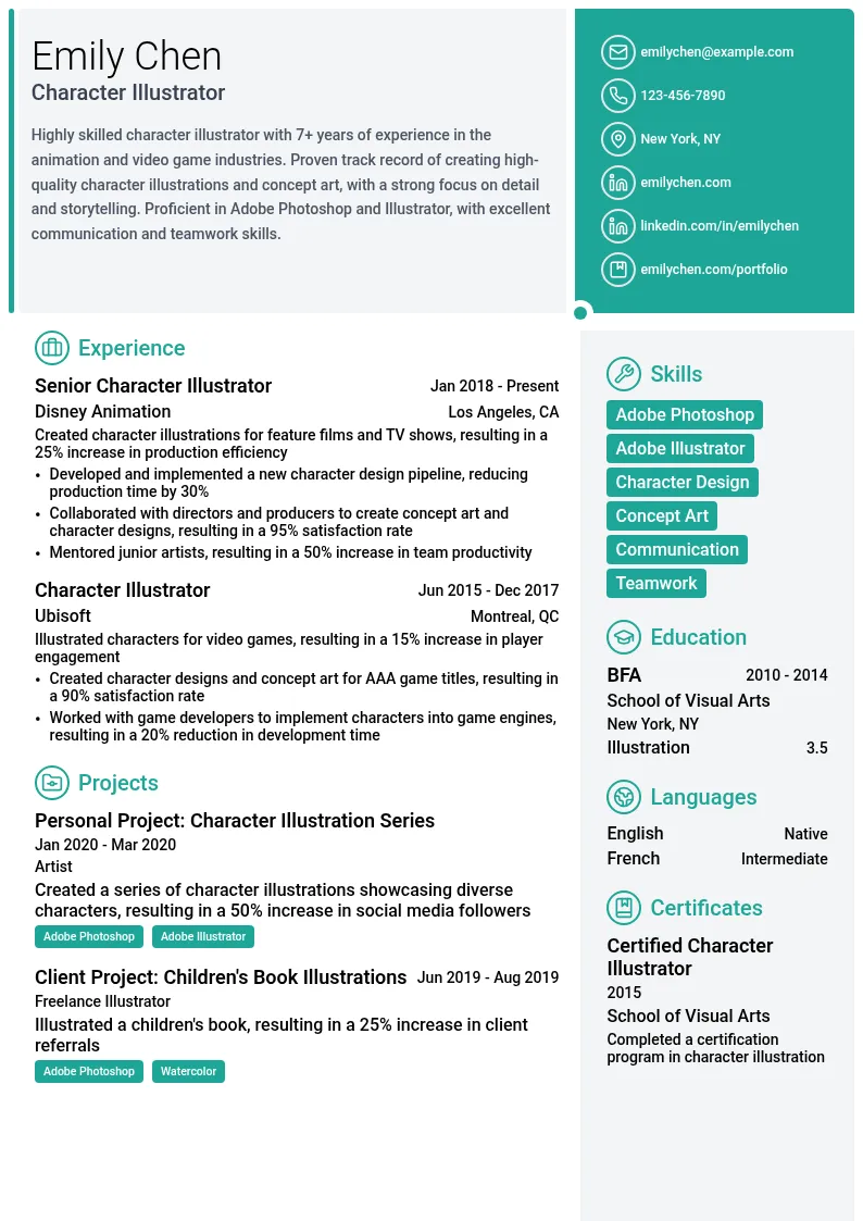 Character Illustrator resume example