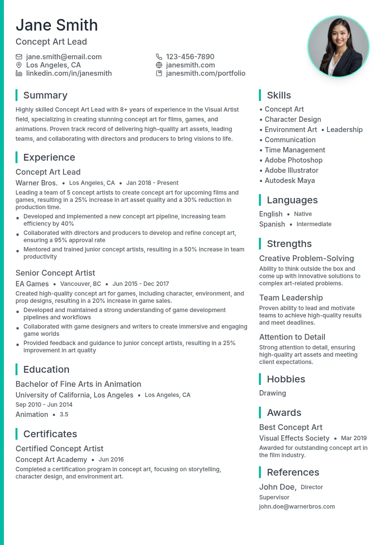 Concept Art Lead resume example