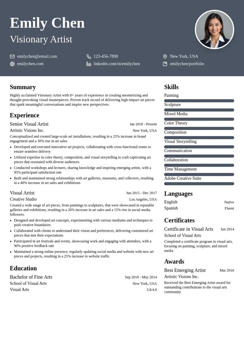 Visionary Artist resume example
