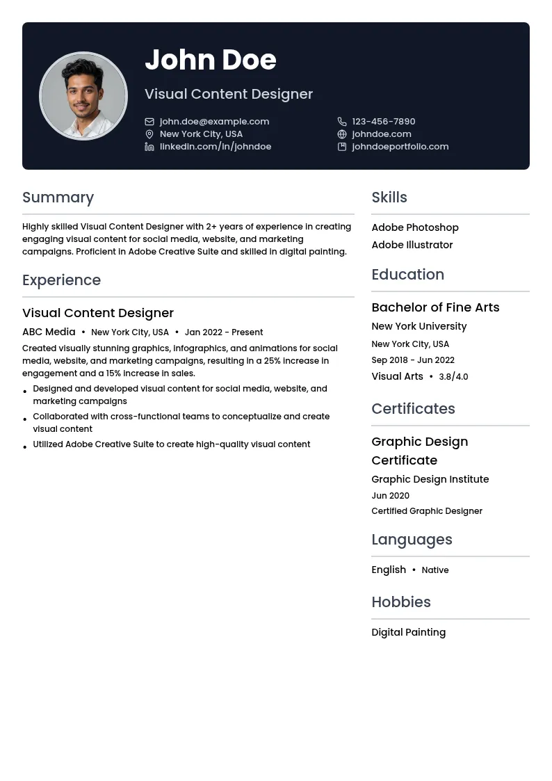 Visual Content Designer resume example