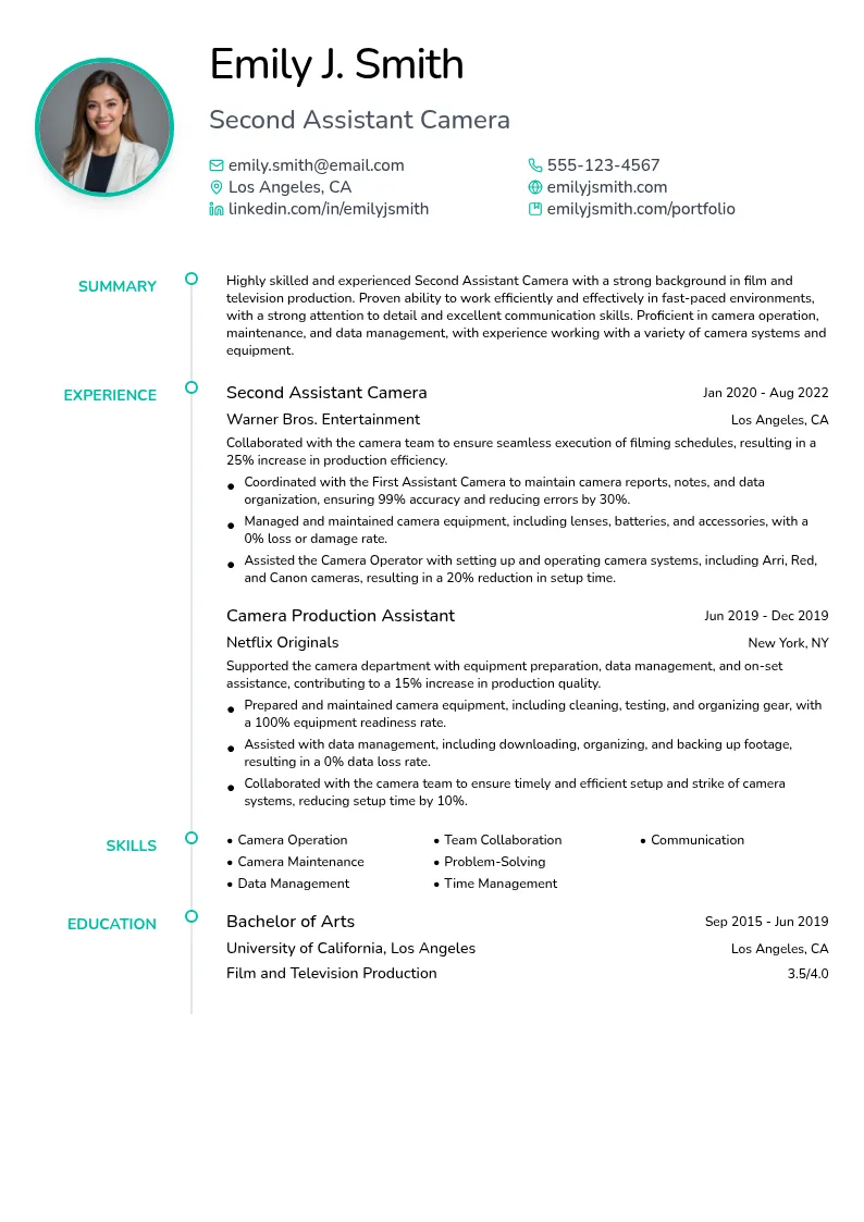 Second Assistant Camera resume example