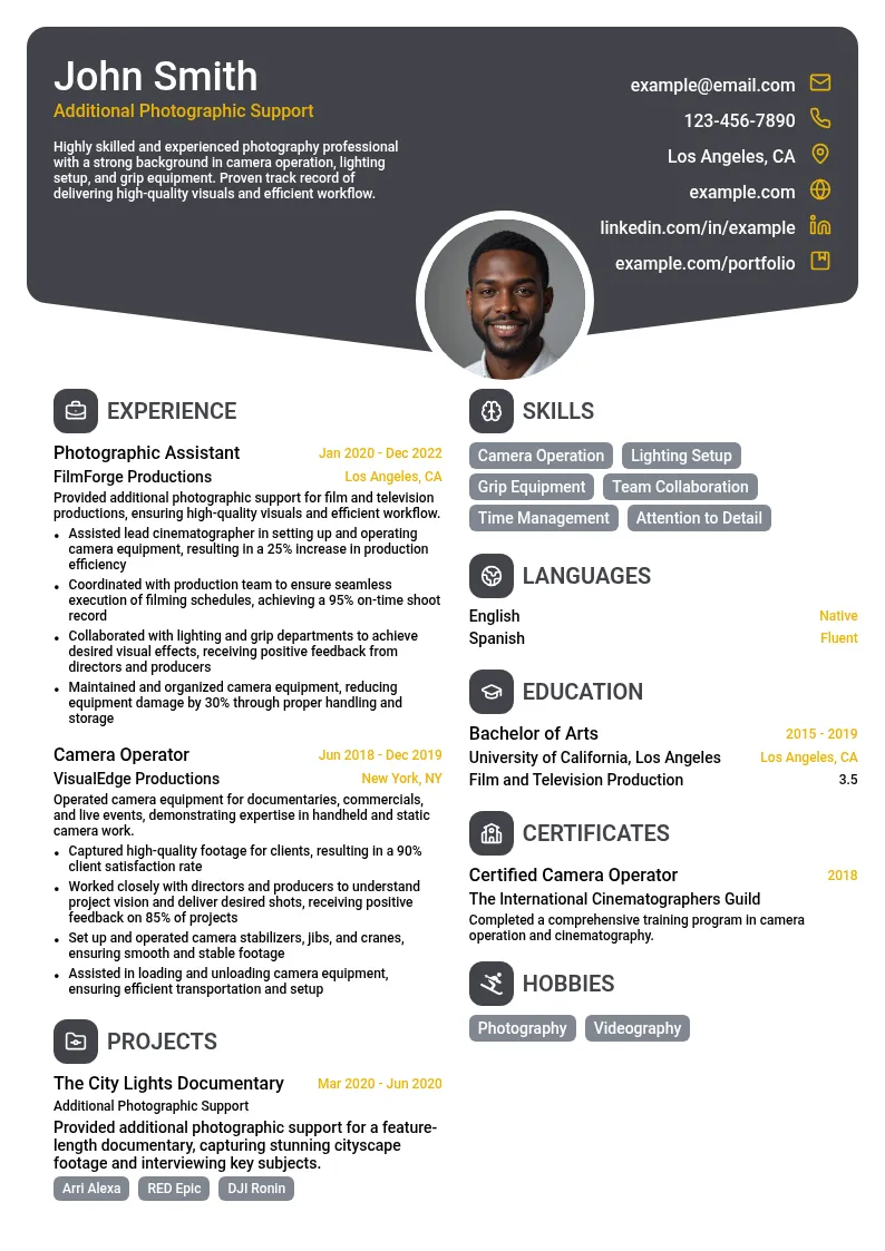Additional Photographic Support resume example