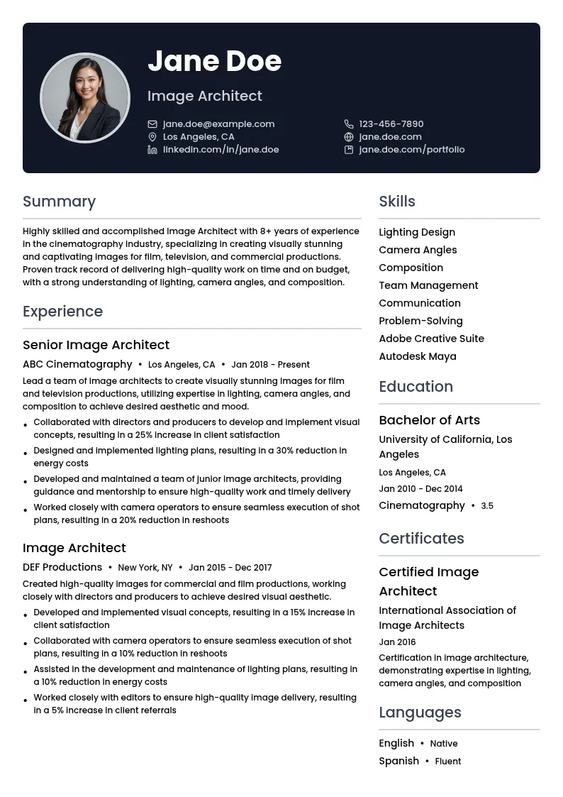 Image Architect resume example