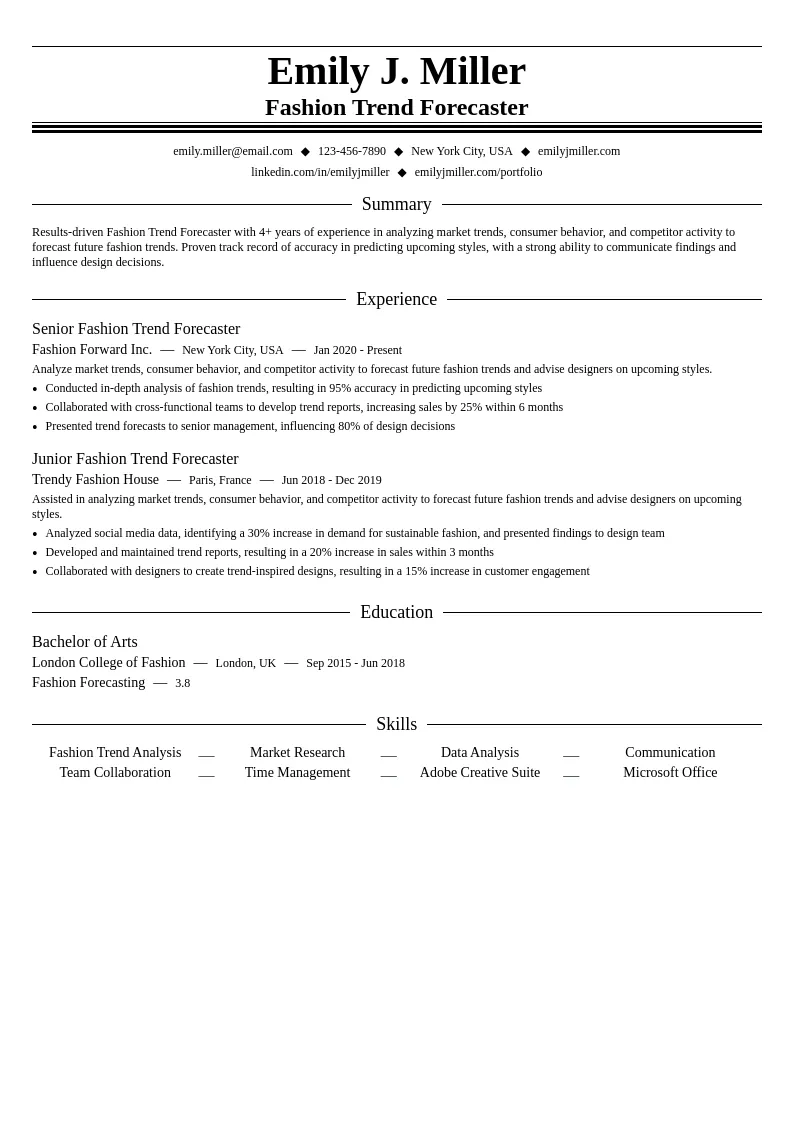 Fashion Trend Forecaster resume example