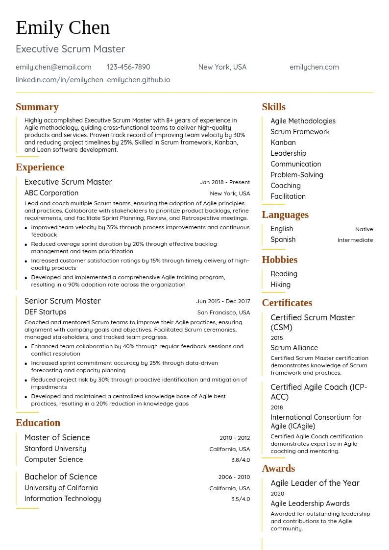 Executive Scrum Master resume example