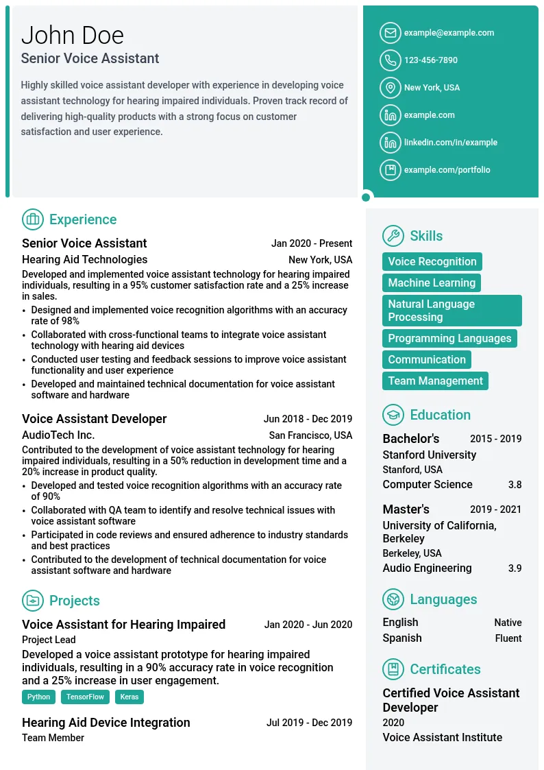 Voice Assistant for Hearing Impaired resume example