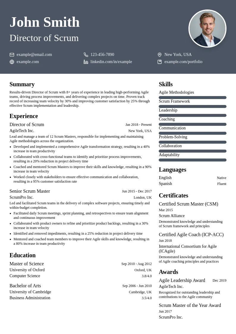 Director of Scrum resume example