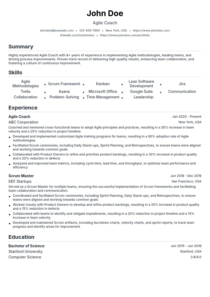 Agile Coach resume example